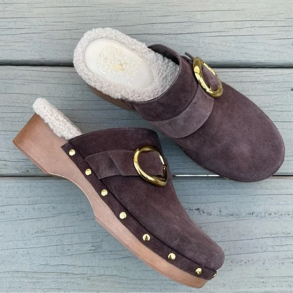 NWOB Vince Camuto Canzenee Sherpa Clogs in Rootbeer Suede size 9 - Picture 3 of 16